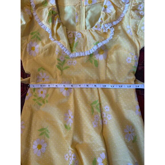 Vintage 1960s Daisy Dress Yellow Maxi Dress Prarie Cottage Core Small - Picture 10 of 16
